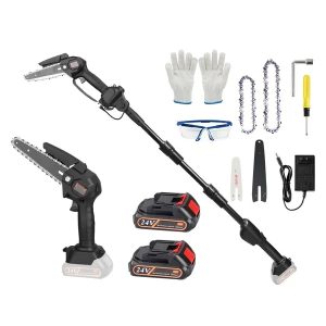 2-in-1 Cordless Pole Saw & Mini Chainsaw Electric Mini Chainsaw Length Adjustable Cordless Chain Saw With 2Pcs 1500mAh Batteries 4in/6in Chains For Tree Trimming