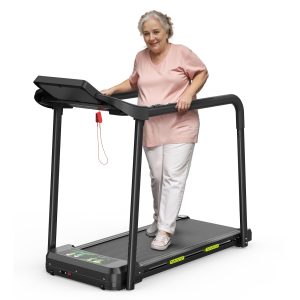A Walking Treadmill For The Elderly, Featuring A Stable And Safe Structural Design, A Large LED Display For Seniors, Long Handrails For Balance, And A 300-pound Capacity.