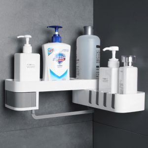 Creative Bathroom Rotatable Drain Rack Wall-Mounted Corner Storage Rack Free Perforation Kitchen Spice Bottle Organizer