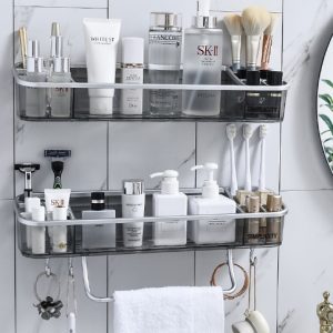 Wall-Mounted Triangle Storagex Rack Bathroom Shelf With Towel Bar Hooks Organizer For Bath Household Items Bathroom Accessories