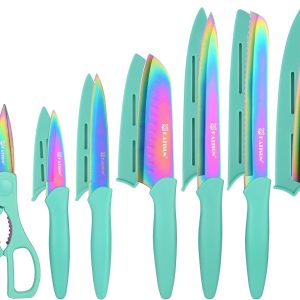 13 Piece Blue Non-Stick Stainless Steel Boxed Knives Set