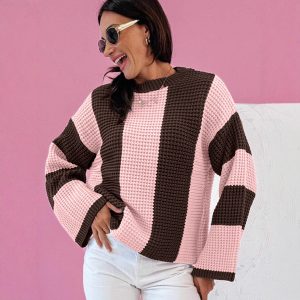 Striped Colorblock Warm Sweater For Women