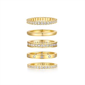 Golden Stars - Fashionable Men's And Women's Ring And Ring Jewelry Set With Moissanite S925 Sterling Silver And Gold-plated Diamond