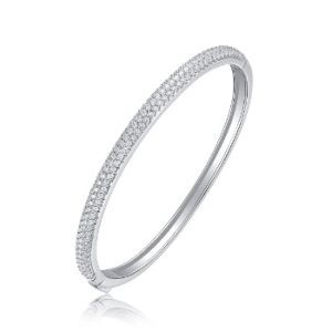 Classic Fashion Bridal Pave AAA Cubic Zirconia Princess Cut CZ Eternity Tennis Stackable Bangle Bracelet For Women, Prom, Wedding Silver Plated 7-7.5 Inch