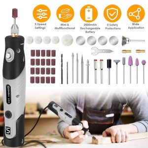 Set Of 116Pcs 4V Cordless Rotary Tool Kit Power Rotary Tools With 5 Speeds 2000mAh Rechargeable Battery For Sanding Polishing Drilling Engraving Cutting Grinding
