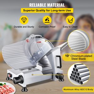 VEVOR 240W Commercial Meat Slicer, Electric Deli Food Slicer, Carbon Steel Blade Electric Food Slicer, 350-400RPM Meat Slicer, 0 - 0.47 Inch Thickness Adjustable For Commercial And Home Use