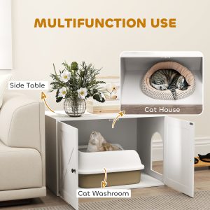 Cat Litter Box Enclosure With Barn Door, Cat Hole, 31.5 X 21 X 20, White