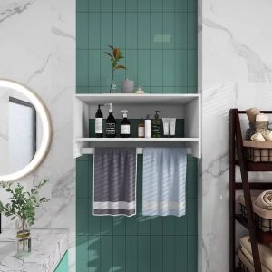 16"H Livelylodge Wooden Modular Closet Strorage :Closet Organizer Modern Open Wardrobe Closet System With Hanging Rod And Shelves For Bathroom White Finish For All Ages