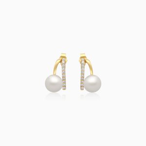 Danah Yellow Gold Earrings 18 Karat With Pearls And Zircon Stones