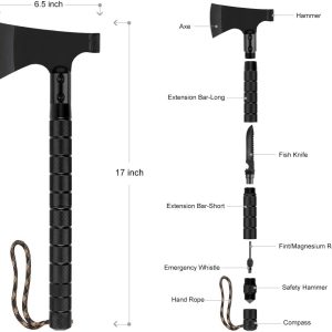 9-in-1 Portable Survival Axe, Multi-functional Tool For Jungle Camping, Tree Cutting, Hiking, Emergency, Outdoor Adventure, Backpacking, Bushcraft, And Wilderness Survival Gear