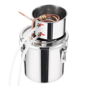 Alcohol Still, 3 Gal / 11.4 L Stainless Steel Water Alcohol Distiller With Copper Coil, Home Brewing Refining Fermentation Kit With Thermometer, For Wine Whisky Brandy, Silver