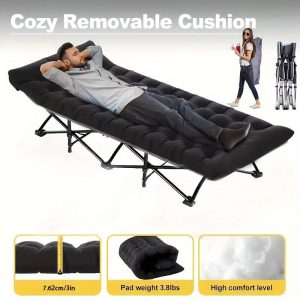 Easy To Fold Portable Recliner Black Comfortable Thick Cushion Suitable For Home Office,NoteThis Pallet Is Shipped By Average Freight