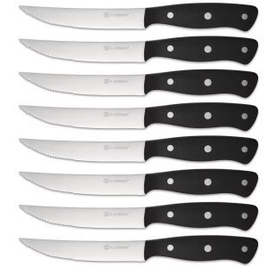 8-Piece 4.5-Inch Steak Knife Set, Carbon Steel Double Bevel, With Eco-Friendly POM Handles And Gift Box