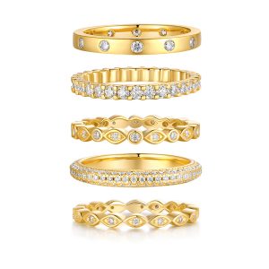 Starlight Golden Melody - Fashionable Men's And Women's Ring And Ring Jewelry Set With Moissanite S925 Sterling Silver And Gold-plated Diamond