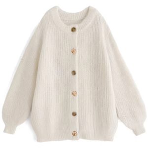 Women's Oversized Faux Cashmere Cardigan Sweater Gold Trim Clashing Button Knit Fashion Sweater Spring And Autumn Casual Fashion Cardigan Jacket