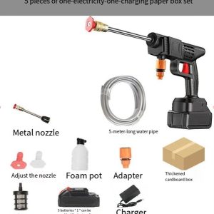 Cordless Electric High-Pressure Car Washer UK Standard With 2 Batteries And 1 Charger, 13L Bucket And Wash Towel