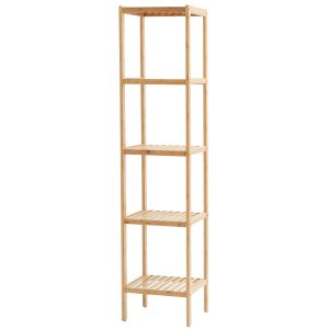 5-Tier Bathroom Standing Shelf, Narrow Shelving Unit, Display Storage Rack Organizer, Freestanding Flower Plant Stand, Multifunctional Bamboo Shelf Ideal For BathRoom, Kitchen, Home, Natural
