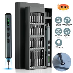 1Set 70 In 1 3.7V Mini Electric Screwdriver Kit Rechargeable Magnetic Repair Tool Kit With 5 Torque Settings 64 S2 Precision Bits 4 LED Lights For Phone Camera Laptop Watch Repair