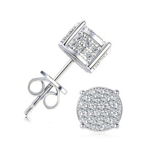 Hip Hop Sparkling Zircon Stud Earrings,4 Prong Setting, Bling Design,Unisex For Daily Wear And Parties