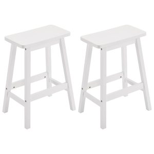 [Same Code: 38873429]2pcs Pine Wood Saddle Seat Bar Stool White