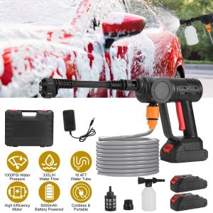 Cordless Pressure Washer With 6 In 1 Nozzle Portable Electric Power Washer High Pressure Water Sprayer 1000PSI Car Washer Cleaner With 6000mAh 21V Rechargeable Battery And Charger