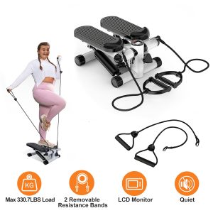 Stepper For Exercise Mini Fitness Stepper With 2 Resistance Bands LCD Monitor Max 330.7LBS Load Stair Stepper Quiet Stepper