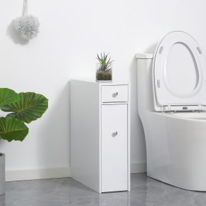 Bathroom Floor Organizer Free Standing Space Saving Narrow Storage Cabinet Bath Toilet Paper Holder with Drawers White