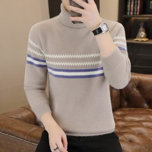 Knitted Gold Mink Sweater With A Turn-up Collar