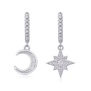 Star And Moon Interdependent - Fashionable Earrings And Stud Jewelry Set With Moissanite S925 Sterling Silver And Platinum-plated Diamonds