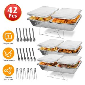 Set Of 42Pcs Disposable Chafing Dish Buffet Set Chafing Servers With Covers Spoons Forks Tongs Full-Size Pans Food Warmers For Parties Events Catering Supplies With Utensils And Lids GPCT5373