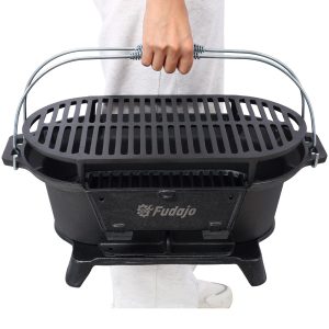Outdoor Oval Cast Iron Grill, Portable Charcoal Grill, And Desktop Cast Iron Frying Pan
