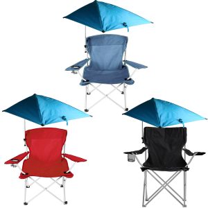 1Pc Foldable Beach Chair With Sun Canopy Cup Holder Carry Bag Adkustable Armrest Detachable Umbrella 220.5lbs Max Load Fedex Shipping