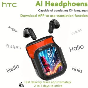 HTC NE20 New AI Translation TWS Wireless Earbuds with HD LED Touch Control Display, Wireless 6.0 Ultra-Low Latency, HIFI Stereo In-Ear Headphones, Face-to-Face 134-Language Translation Function, High-Performance Earbuds, Modern Headphones for Gaming