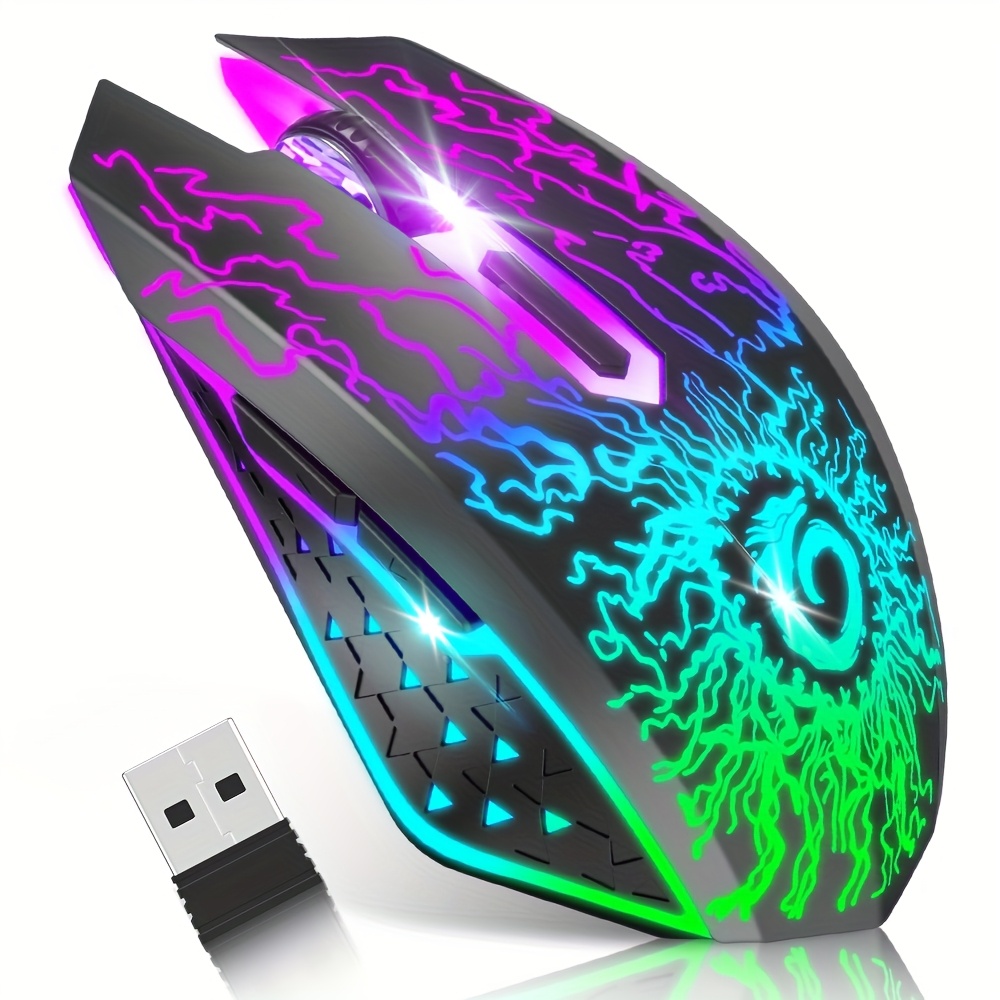 Wireless Gaming Mouse, Rechargeable Computer Mouse Mice With Colorful LED Lights, Silent Click, 2.4G USB Nano Receiver, Mice For PC Gamer Laptop Desktop Chromebook Mac, Mice - Image 2