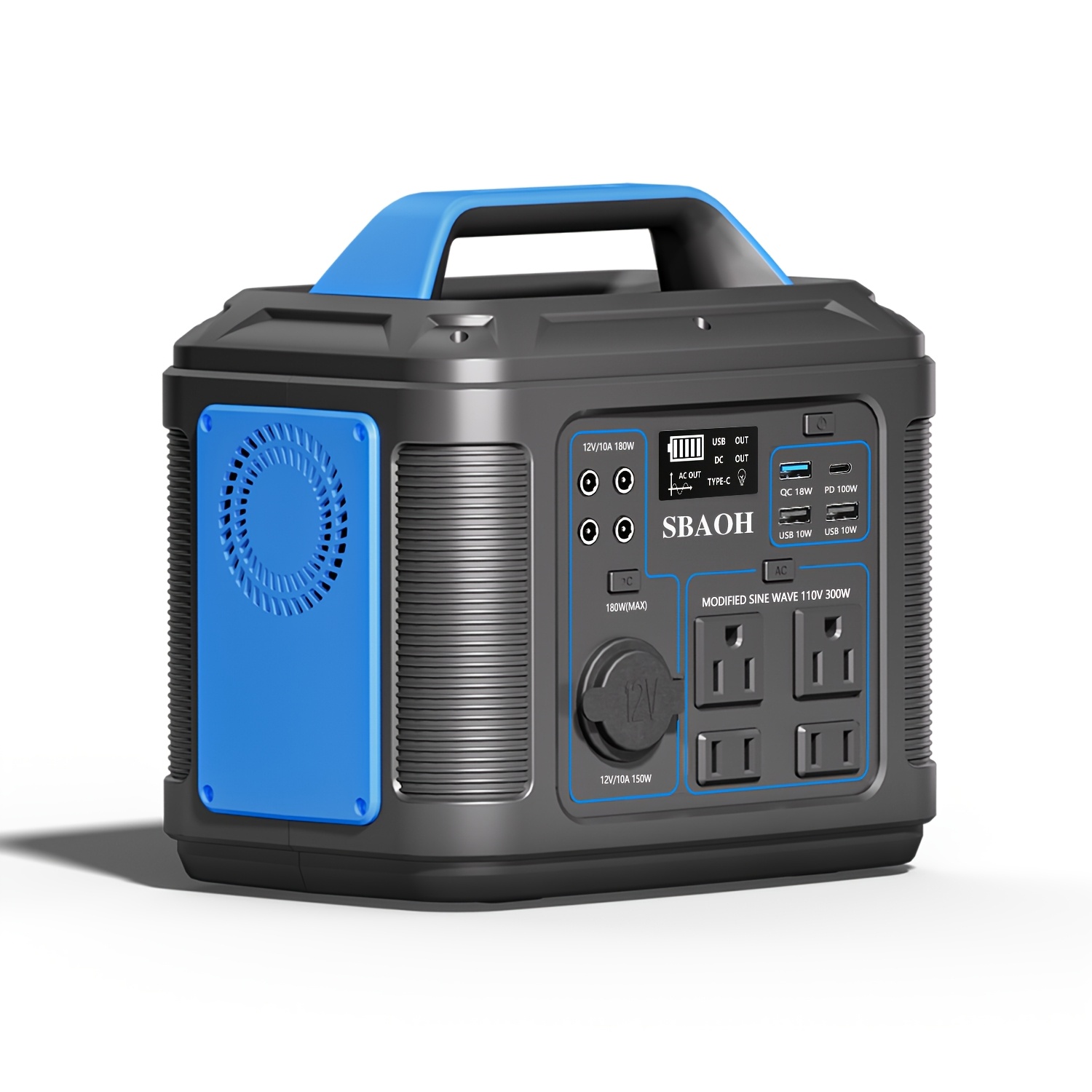 SBAOH 300W Portable Power Station 296Wh 80000mAh Solar Powered Generator with 100W PD Fast Charging, 13 Outlets, Digital Display, Lithium-ion Battery for Home Backup, RV Camping, And Emergency Power - 60W Solar Panel Is Optional - Image 2