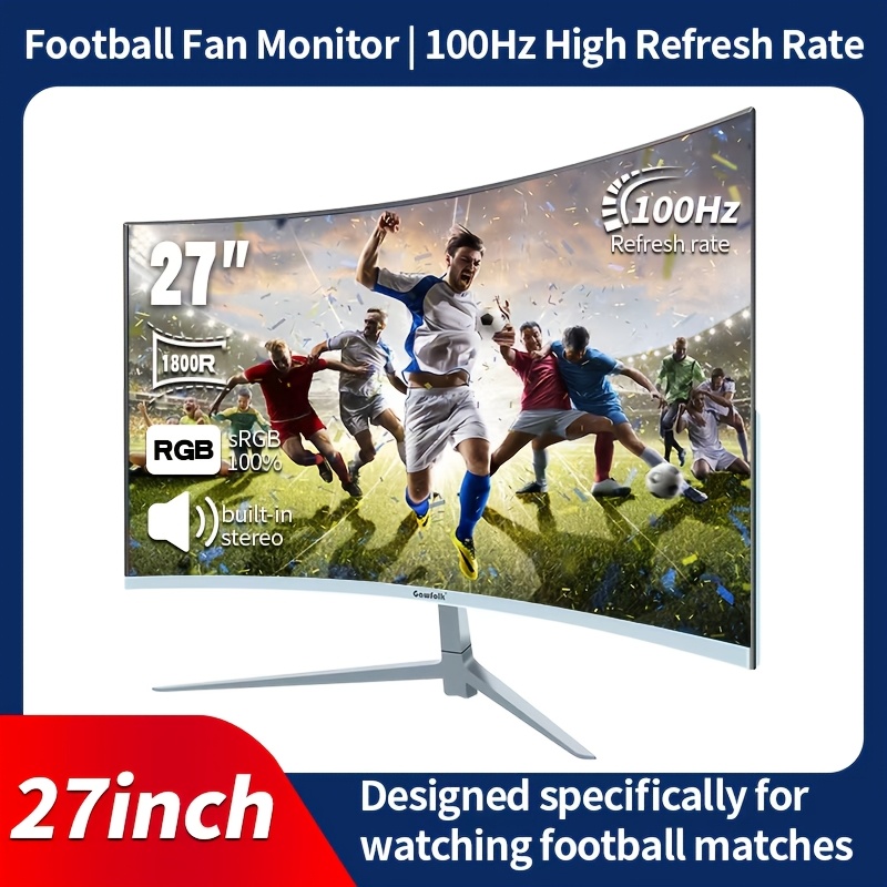 Gawfolk Curved Monitor 27 Inch 100Hz, PC Screen With Speaker 1080P, 1800R Computer Monitor With Eye Care Technology HDTV VGA, Supports VESA - Image 2