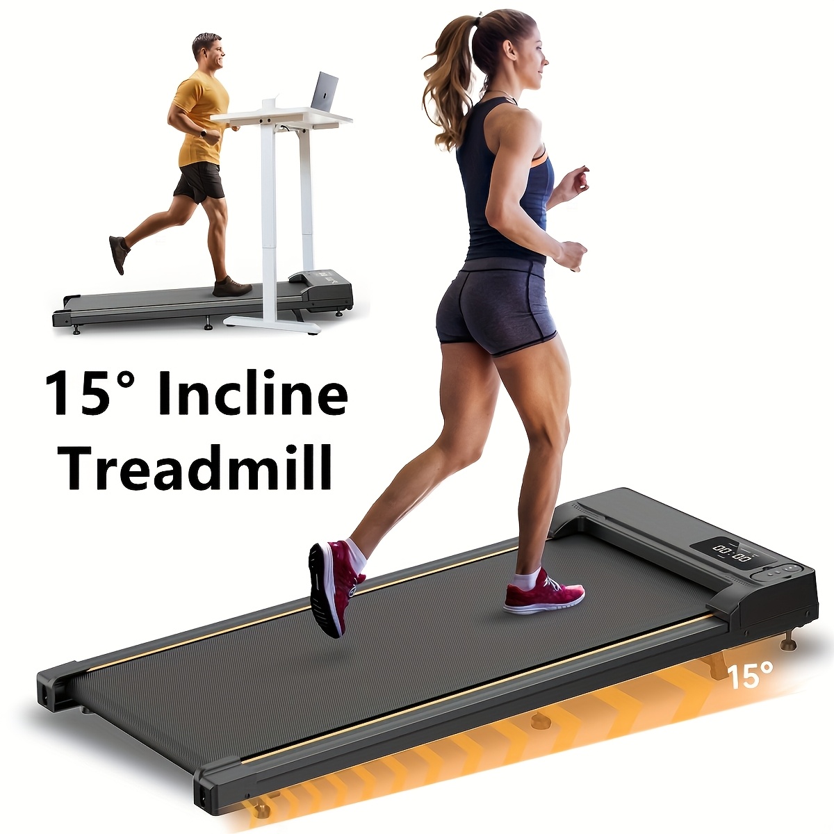 Portable 15% Incline Under Desk Walking Pad Treadmill, 2.5HP Lightweight Home Office Fitness Treadmill, 4-in-1 Walking Pad for Walking And Jogging Quiet, 265Lbs Capacity with Remote Control & LED Display, Walking Training, Weight Loss for Women - Image 2