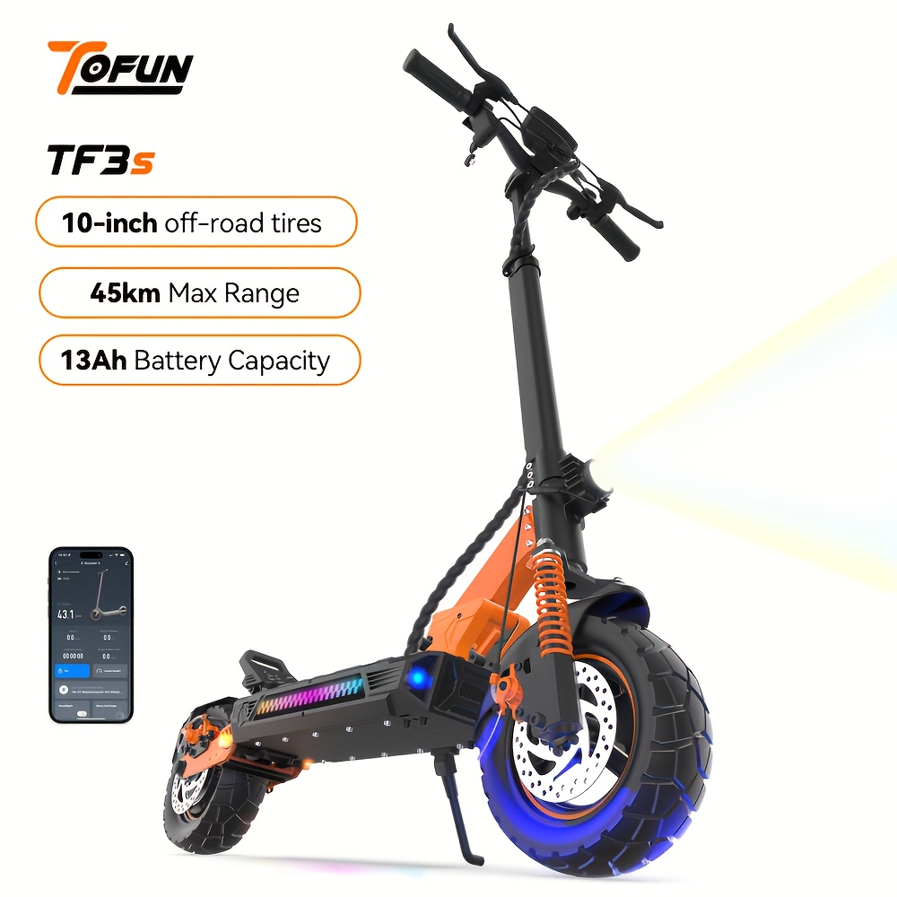 TOFUN TF3S Electric Scooter 48V 13AH Battery 35-45Km Range 10-Inch All-Terrain Tires E-Scooter Portable E Scooter W/Suspension for Commute, Dual Brakes, APP, Cruise Control, Foldable E Scooters - Image 2