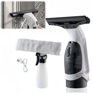 Window Vacuum Squeegee Cordless, 2000Pa Electric Window Cleaner Tool with 2200mAh & 200ml Water Collection Tank, Window Cleaning Kit Shower Squeegee for Glass Doors, Windows, Mirrors, Car White